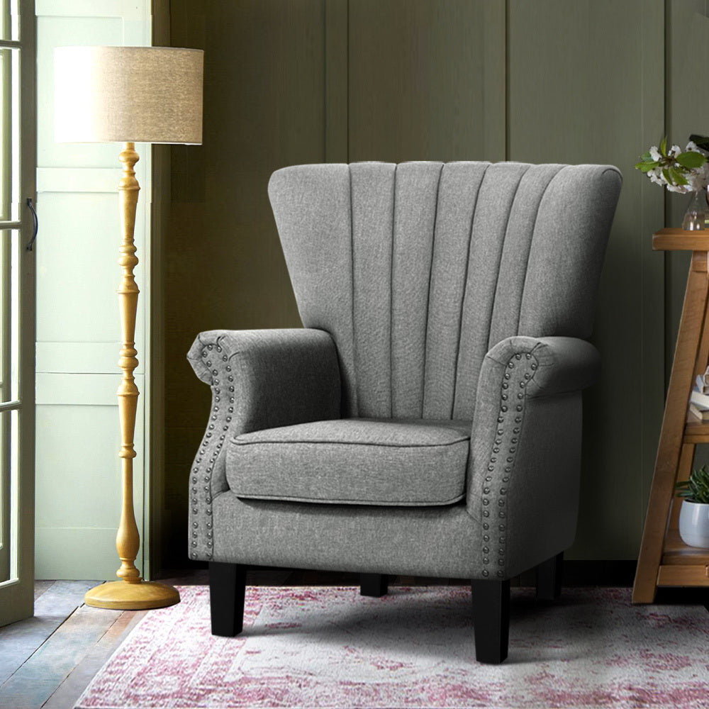 Artiss Armchair Wingback Grey Andrew