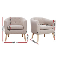 Thumbnail for Artiss ADORA Armchair Tub Chair Single Accent Armchairs Sofa Lounge Fabric Beige