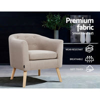 Thumbnail for Artiss ADORA Armchair Tub Chair Single Accent Armchairs Sofa Lounge Fabric Beige