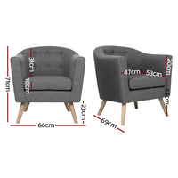 Thumbnail for Artiss ADORA Armchair Tub Chair Single Accent Armchairs Sofa Lounge Fabric Grey