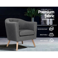 Thumbnail for Artiss ADORA Armchair Tub Chair Single Accent Armchairs Sofa Lounge Fabric Grey