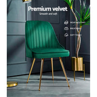 Thumbnail for Artiss Set of 2 Dining Chairs Retro Chair Cafe Kitchen Modern Metal Legs Velvet Green