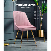 Thumbnail for Artiss Set of 2 Dining Chairs Retro Chair Cafe Kitchen Modern Iron Legs Velvet Pink