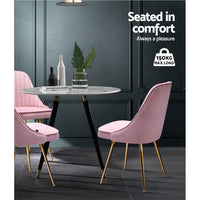 Thumbnail for Artiss Set of 2 Dining Chairs Retro Chair Cafe Kitchen Modern Iron Legs Velvet Pink