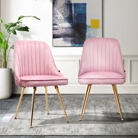 Thumbnail for Artiss Set of 2 Dining Chairs Retro Chair Cafe Kitchen Modern Iron Legs Velvet Pink