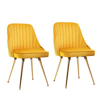 Thumbnail for Artiss Set of 2 Dining Chairs Retro Chair Cafe Kitchen Modern Metal Legs Velvet Yellow