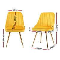 Thumbnail for Artiss Set of 2 Dining Chairs Retro Chair Cafe Kitchen Modern Metal Legs Velvet Yellow