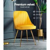 Thumbnail for Artiss Set of 2 Dining Chairs Retro Chair Cafe Kitchen Modern Metal Legs Velvet Yellow