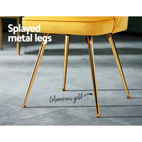 Thumbnail for Artiss Set of 2 Dining Chairs Retro Chair Cafe Kitchen Modern Metal Legs Velvet Yellow