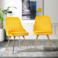 Thumbnail for Artiss Set of 2 Dining Chairs Retro Chair Cafe Kitchen Modern Metal Legs Velvet Yellow