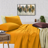 Thumbnail for Elan Linen 100% Egyptian Cotton Vintage Washed 500TC Mustard Queen Bed Sheets Set