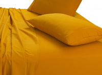 Thumbnail for Elan Linen 100% Egyptian Cotton Vintage Washed 500TC Mustard Queen Bed Sheets Set