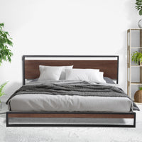 Thumbnail for Milano Decor Azure Bed Frame With Headboard Black Wood Steel Platform Bed - Single - Black