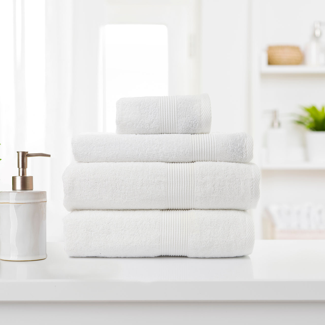 Royal Comfort 4 Piece Cotton Bamboo Towel Set 450GSM Luxurious Absorbent Plush - White