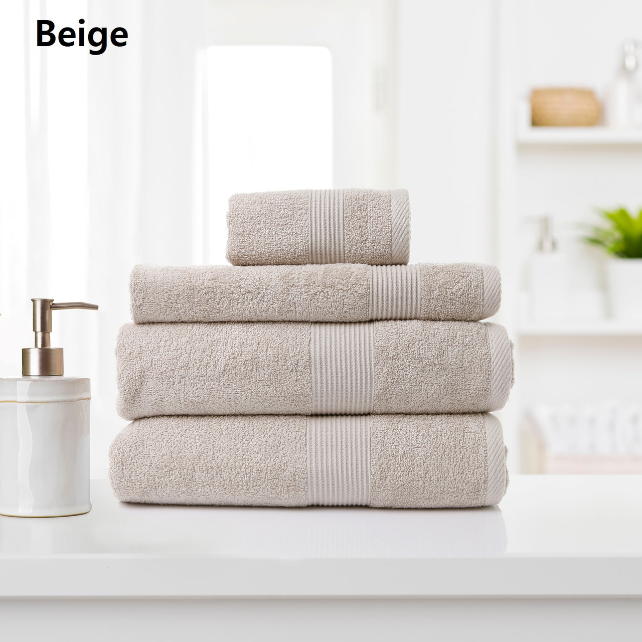 Royal Comfort 4 Piece Cotton Bamboo Towel Set 450GSM Luxurious Absorbent Plush - Beige