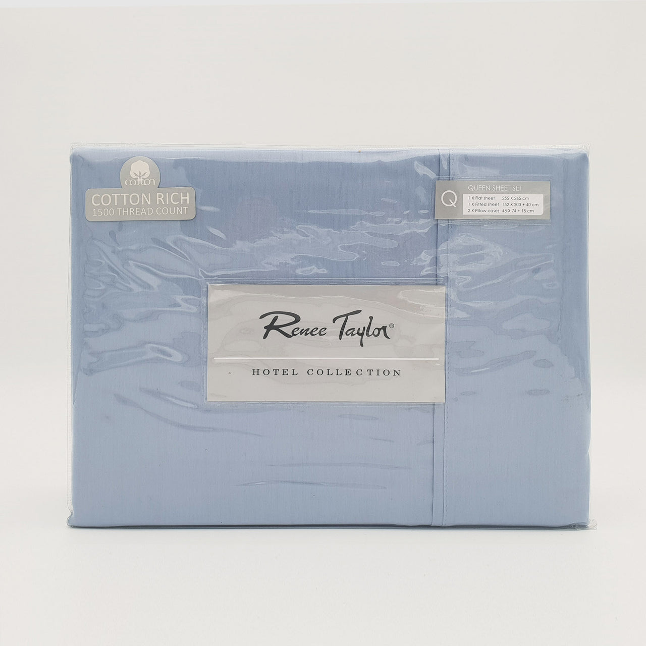 Renee Taylor 1500 Thread Count Pure Soft Cotton Blend Flat & Fitted Sheet Set Indigo King