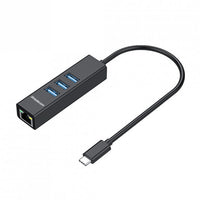 Thumbnail for SIMPLECOM CHN421 Black Aluminium USB-C to 3 Port USB HUB with Gigabit Ethernet Adapter - CBAT-USBCLAN