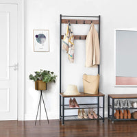 Thumbnail for Rustic Brown Coat Rack Stand with Hallway Shoe Rack and Bench with Shelves Matte Metal Frame Height 175 cm