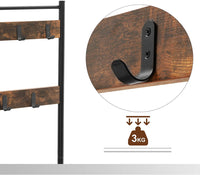 Thumbnail for Rustic Brown Coat Rack Stand with Hallway Shoe Rack and Bench with Shelves Matte Metal Frame Height 175 cm