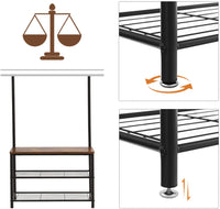 Thumbnail for Rustic Brown Coat Rack Stand with Hallway Shoe Rack and Bench with Shelves Matte Metal Frame Height 175 cm