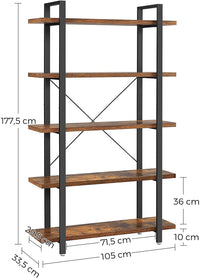 Thumbnail for Bookshelf 5-Tier Industrial Stable Bookcase Rustic Brown and Black