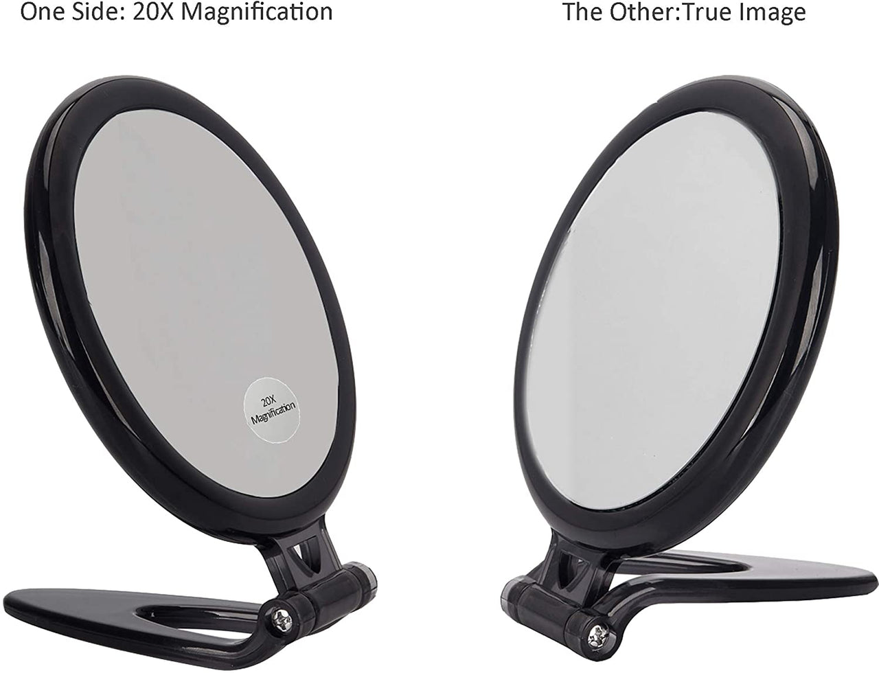 20X Magnifying Hand Mirror Two Sided Use for Makeup Application, Tweezing, and Blackhead/Blemish Removal (10 cm Black)