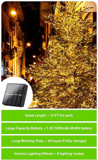 Thumbnail for 20m 200 LED Solar Powered Outdoor Lights with 8 Lighting Modes and Waterproof for Home,Garden and Decoration