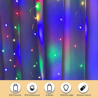 Thumbnail for LED String Lights Curtain for Bedroom Wall Party, 8 Modes, USB Powered and IP64 Waterproof (3m x 3m)