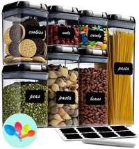 Thumbnail for 7 Pieces Airtight Food Storage and BPA Free Plastic with Easy Lock Black Lids Labels for Kitchen