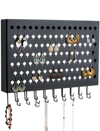 Thumbnail for Wall Mount Earring Jewelry Hanger Organizer Holder with 109 Holes and 19 Hooks (Black)