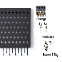 Thumbnail for Wall Mount Earring Jewelry Hanger Organizer Holder with 109 Holes and 19 Hooks (Black)