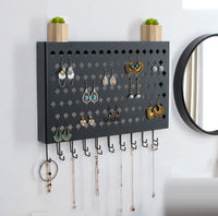 Thumbnail for Wall Mount Earring Jewelry Hanger Organizer Holder with 109 Holes and 19 Hooks (Black)