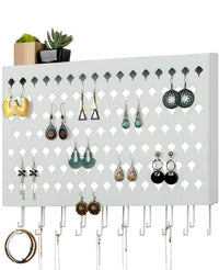 Thumbnail for Wall Mount Earring Jewelry Hanger Organizer Holder with 109 Holes and 19 Hooks (White)