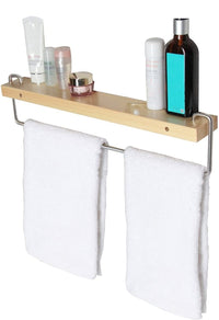 Thumbnail for Wall Mount Solid Wood Shelf with Towel Rack Bar Holder Bathroom Organizer Hanger