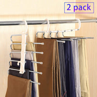 Thumbnail for 2 Pack Adjustable Multi-Layer 5 in 1 Pants Hanger for Wardrobe and Home Storage (White)