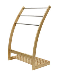 Thumbnail for Bamboo Towel Bar Metal Holder Rack 3-Tier Freestanding and Bottom shelf for Bathroom