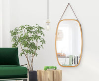 Thumbnail for Hanging Full Length Wall Mirror - Solid Bamboo Frame and Adjustable Leather Strap for Bathroom and Bedroom