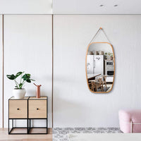 Thumbnail for Hanging Full Length Wall Mirror - Solid Bamboo Frame and Adjustable Leather Strap for Bathroom and Bedroom