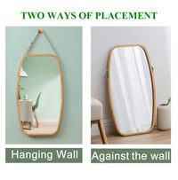 Thumbnail for Hanging Full Length Wall Mirror - Solid Bamboo Frame and Adjustable Leather Strap for Bathroom and Bedroom