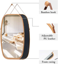 Thumbnail for Hanging Full Length Wall Mirror - Solid Bamboo Frame and Adjustable Leather Strap for Bathroom and Bedroom