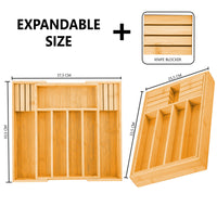 Thumbnail for Large Capacity Bamboo Expandable Drawer Organizer with Knife Block Holder for Home Kitchen Utensils