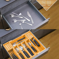 Thumbnail for Large Capacity Bamboo Expandable Drawer Organizer with Knife Block Holder for Home Kitchen Utensils