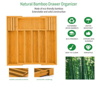 Thumbnail for Large Capacity Bamboo Expandable Drawer Organizer with Knife Block Holder for Home Kitchen Utensils