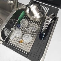 Thumbnail for Large Stainless Steel Roll Up Dish Drying Rack with Utensil Holder for Home Kitchen