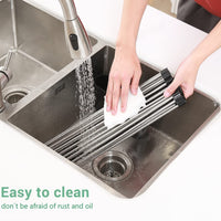 Thumbnail for Large Stainless Steel Roll Up Dish Drying Rack with Utensil Holder for Home Kitchen