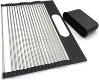 Thumbnail for Large Stainless Steel Roll Up Dish Drying Rack with Utensil Holder for Home Kitchen