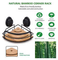 Thumbnail for 2 Pack Round Bamboo Corner Shower Caddy Shelf Basket Rack with Premium Vacuum Suction Cup No-Drilling for Bathroom and Kitchen