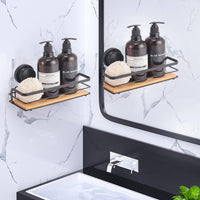 Thumbnail for 2 Pack Rectangular Bamboo Corner Shower Caddy Shelf Basket Rack with Premium Vacuum Suction Cup No-Drilling for Bathroom and Kitchen