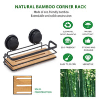 Thumbnail for 2 Pack Rectangular Bamboo Corner Shower Caddy Shelf Basket Rack with Premium Vacuum Suction Cup No-Drilling for Bathroom and Kitchen