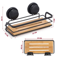 Thumbnail for 2 Pack Rectangular Bamboo Corner Shower Caddy Shelf Basket Rack with Premium Vacuum Suction Cup No-Drilling for Bathroom and Kitchen